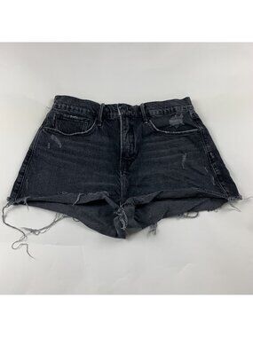 Good American Black Washed Distressed Denim Cutoff Shorts 6